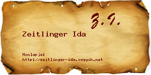 Zeitlinger Ida névjegykártya